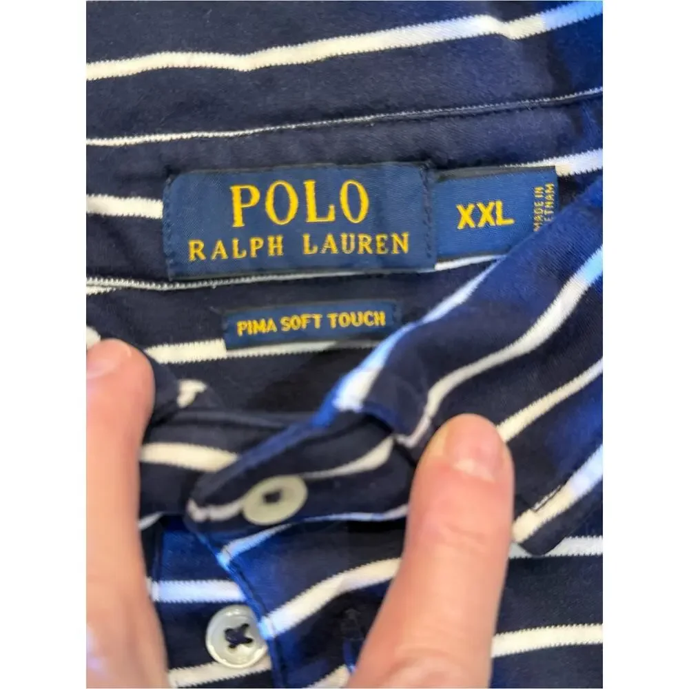 Polo by Ralph Lauren Navy and White Striped Pima Cotton Short Sleeve Polo XXL